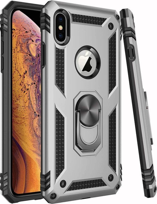 iPhone XR Hoesjes – Rugged Ring Armor Backcover – Kickstand Ring – Schokbestendig – Zilver-Ilumina Benelux