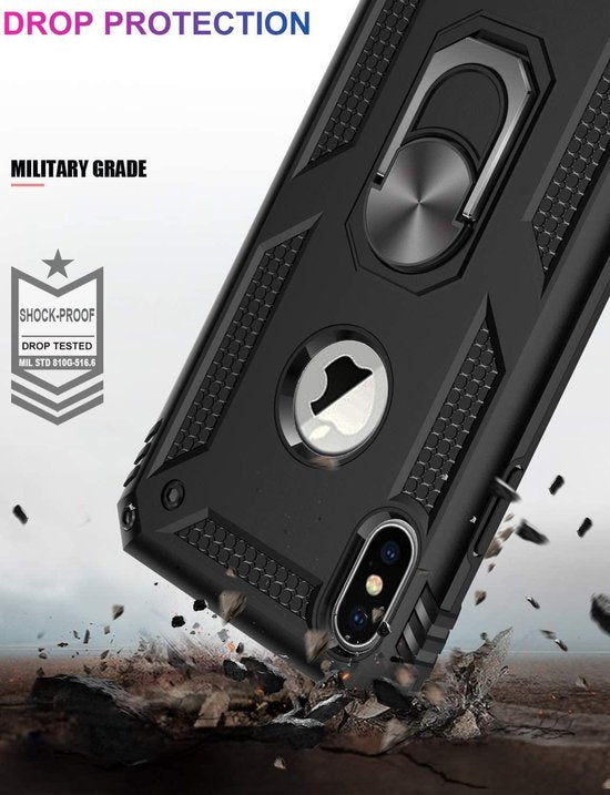 iPhone XS Max Hoesjes – Anti-Shock Hybride Ring Armor Backcover – Schokbestendig – Zwart-Ilumina Benelux