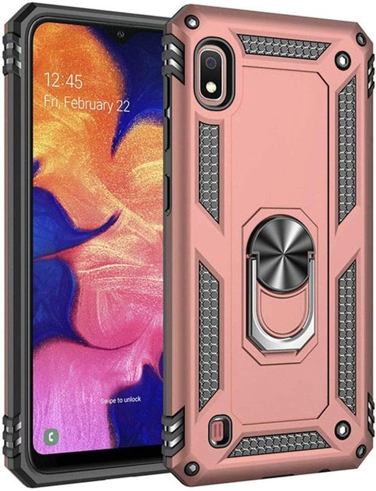 Samsung Galaxy A10 Hoesjes – Ring Armor Backcover – 360° Draaibare Standaard – Magneet – Roségoud-Ilumina Benelux