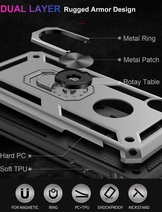 iPhone XS Max Hoesjes – Anti-Shock Hybride Ring Armor Backcover – Schokbestendig – Zilver-Ilumina Benelux