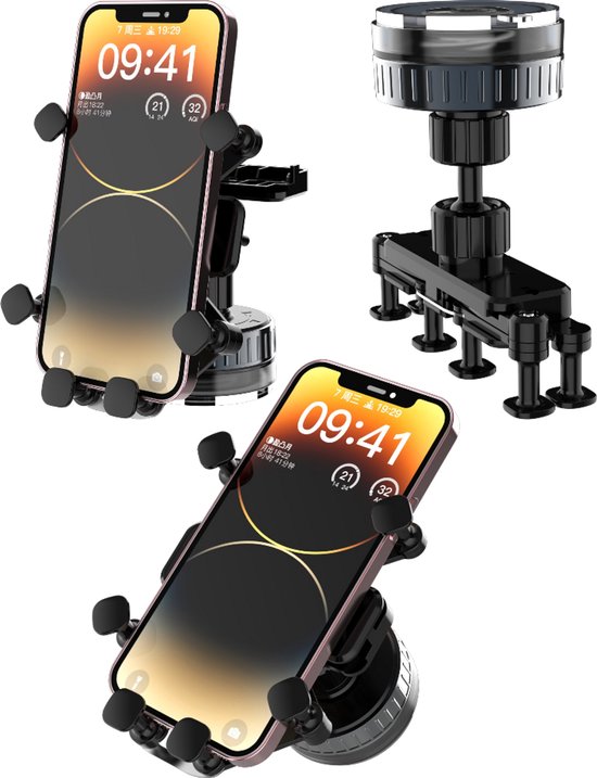 Telefoonhouder auto – Vacuüm zuignap – Voor dashboard & scherm – 360° draaibaar – Zwart-Ilumina Benelux