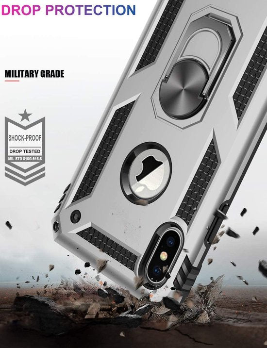 iPhone XR Hoesjes – Rugged Ring Armor Backcover – Kickstand Ring – Schokbestendig – Zilver-Ilumina Benelux