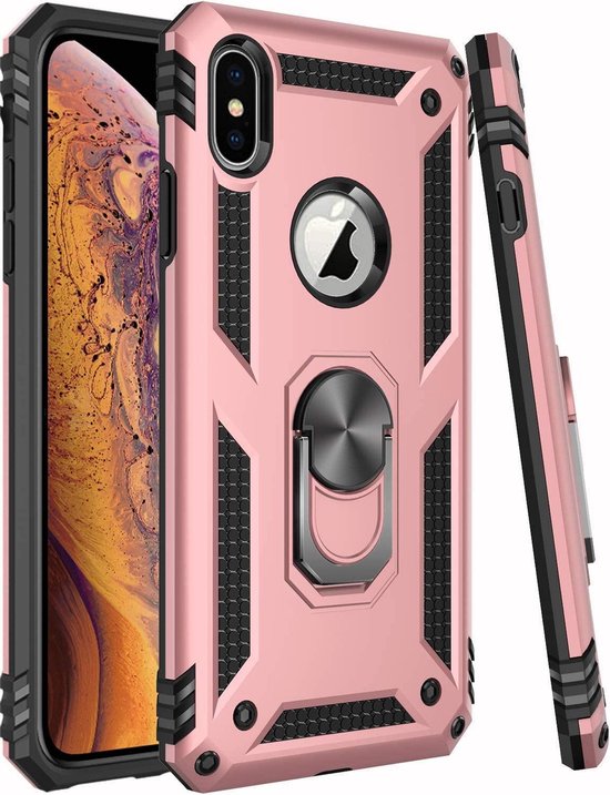 iPhone XS Max Hoesjes – Anti-Shock Hybride Ring Armor Backcover – Schokbestendig – Roségoud-Ilumina Benelux