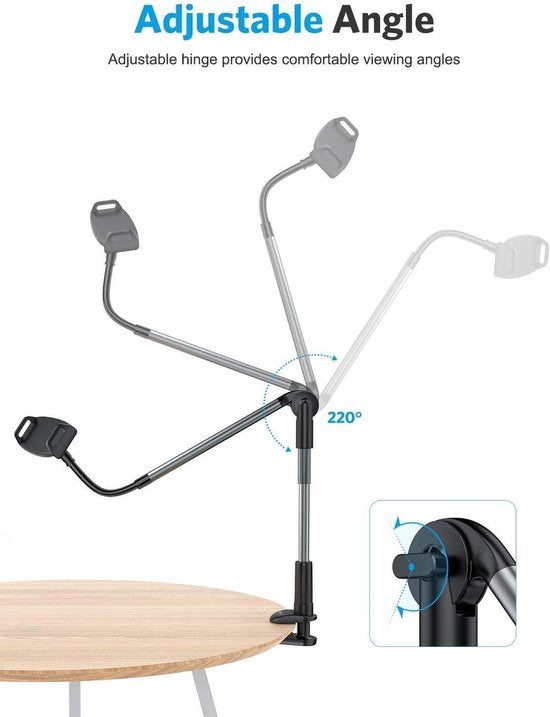 Tablethouder – Voor 4 t/m 11 inch Tablets & Smartphones – 360° Draaibare Arm – Bureau, Bed, Tafel - Statief arm - Universele Klemhouder Geschikt voor: iPad, iPhone, Samsung, Huawei