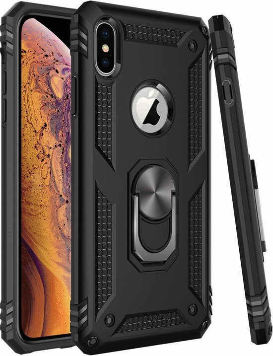 iPhone X / XS Hoesjes – Anti-Shock Hybride Ring Armor Backcover – Schokbestendig – Zwart-Ilumina Benelux