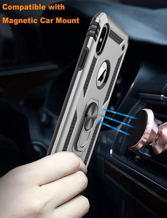 iPhone XR Hoesjes – Rugged Ring Armor Backcover – Kickstand Ring – Schokbestendig – Zilver-Ilumina Benelux