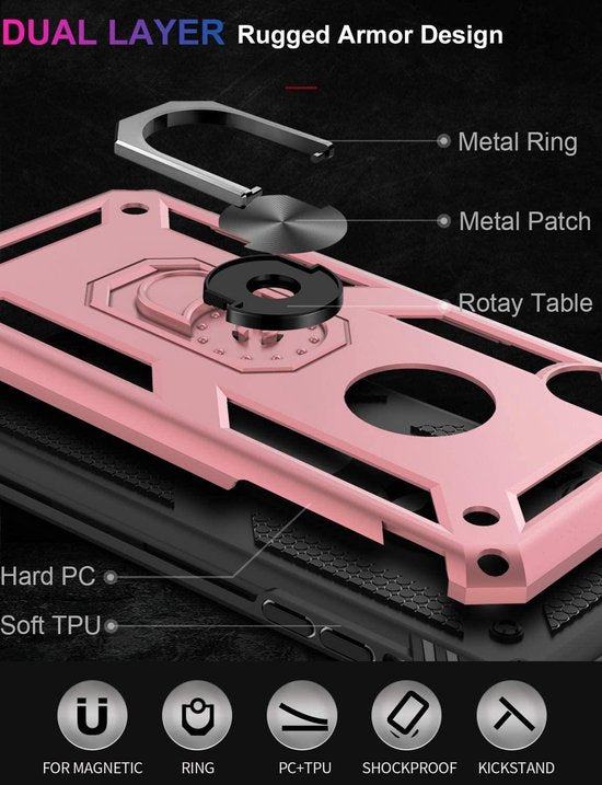 iPhone XR Hoesjes – Rugged Backcover met Kickstand Ring – Schokbestendig – Roségoud-Ilumina Benelux
