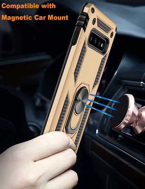 Samsung Galaxy S10 Plus Hoesjes – Anti-Shock Hybride Ring Armor Backcover – Schokbestendig – Goud-Ilumina Benelux