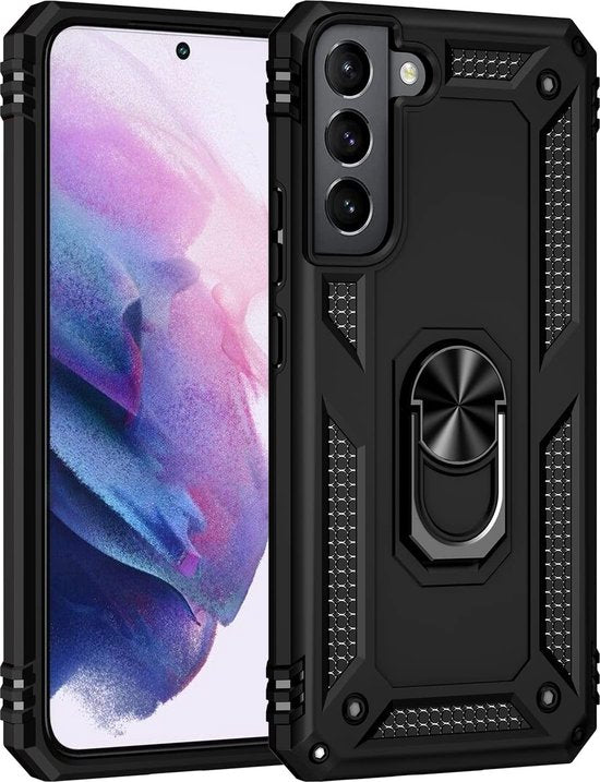 Samsung Galaxy S22 Plus Hoesjes – Ring Armor Backcover – 360° Draaibare Standaard – Magneet – Zwart-Ilumina Benelux