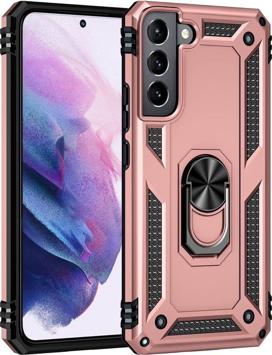 Samsung Galaxy S22 Plus Hoesjes – Anti-Shock Hybride Ring Armor Backcover – Schokbestendig – Roségoud-Ilumina Benelux