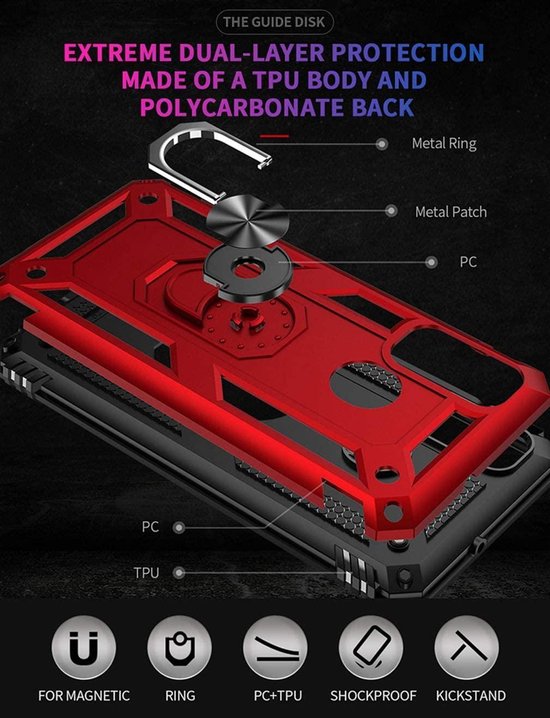 Samsung Galaxy A21S Hoesjes – Anti-Shock Hybride Ring Armor Backcover – Schokbestendig – Zilver-Ilumina Benelux