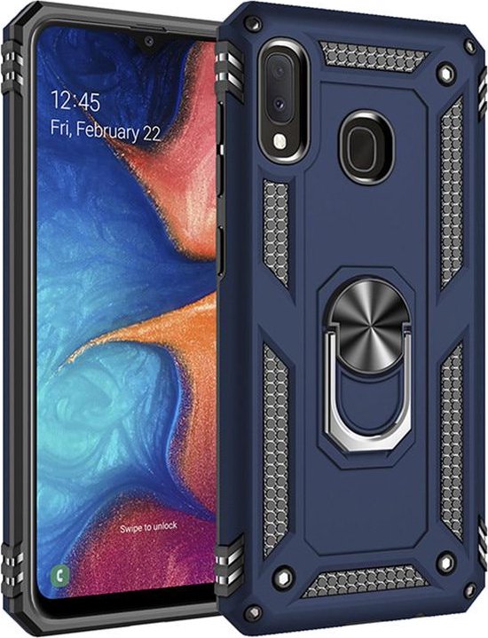 Samsung Galaxy A40 Hoesjes – Anti-Shock Hybride Backcover – Ringhouder – Armor Bescherming – Blauw-Ilumina Benelux
