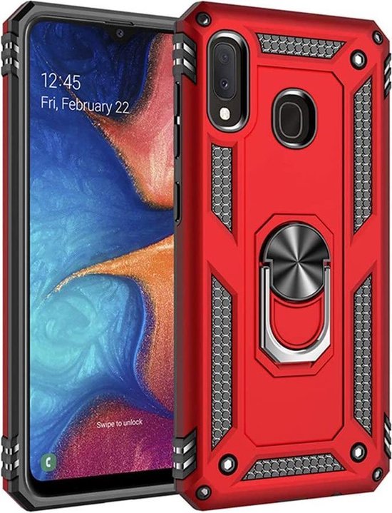 Anti-Shock Hybrid Ring Armor Hoesje Geschikt voor: Samsung Galaxy A30S - rood