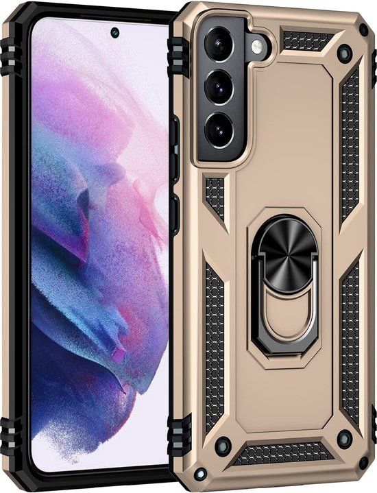Samsung Galaxy S22 Plus Hoesjes – Anti-Shock Hybride Ring Armor Backcover – Schokbestendig – Goud-Ilumina Benelux