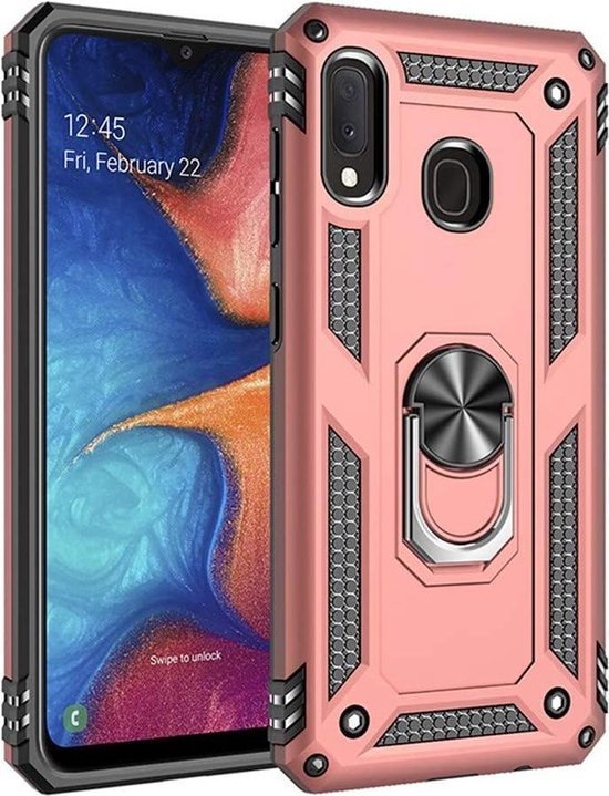 Samsung Galaxy A20E Hoesjes – Anti-Shock Hybride Ring Armor Backcover – Schokbestendig – Roségoud-Ilumina Benelux