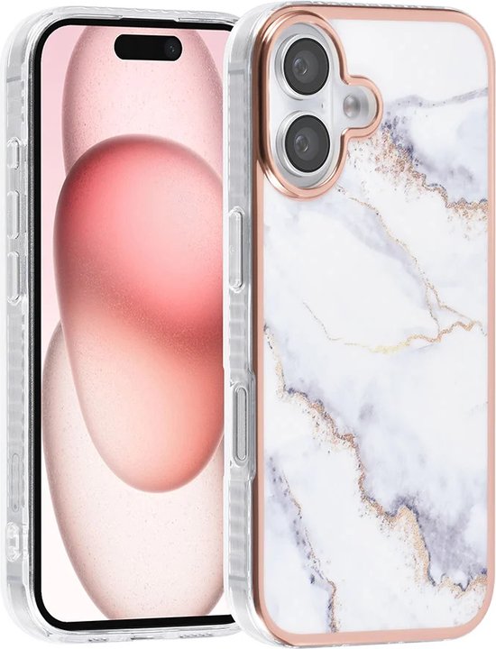 iPhone 16 Plus Hoesjes – TPU Backcover – Marmer Print – Wit-Ilumina Benelux