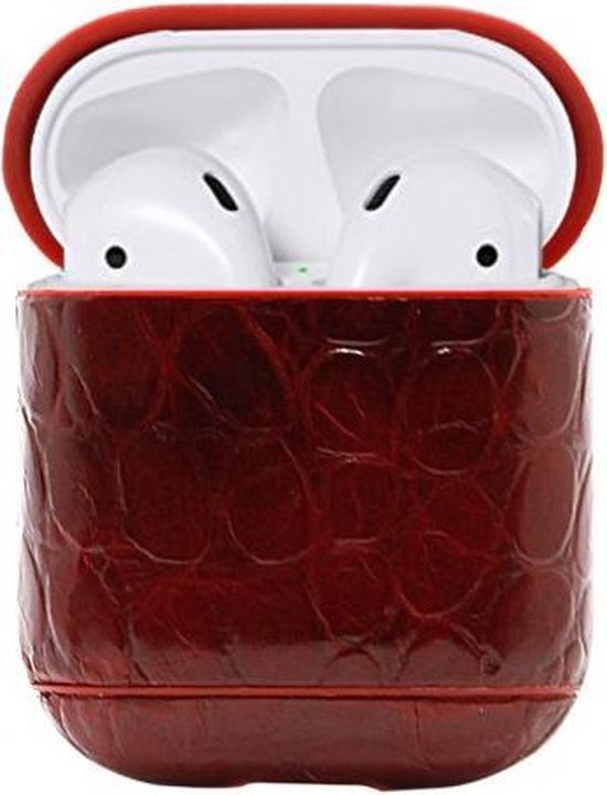 AirPods Hoesje – Geschikt voor AirPods 1 & 2 – Hardcase Snake Print – Slank & Duurzaam – Met Karabijnhaak – Bruin-Koptelefoon case-Ilumina Benelux