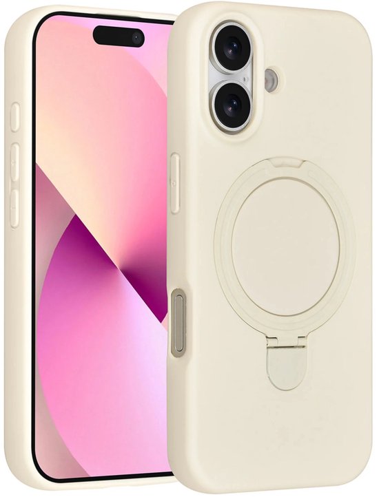 iPhone 17 Hoesjes – Siliconen Backcover – Schokbestendig – Ringstandaard – Antique White-Ilumina Benelux