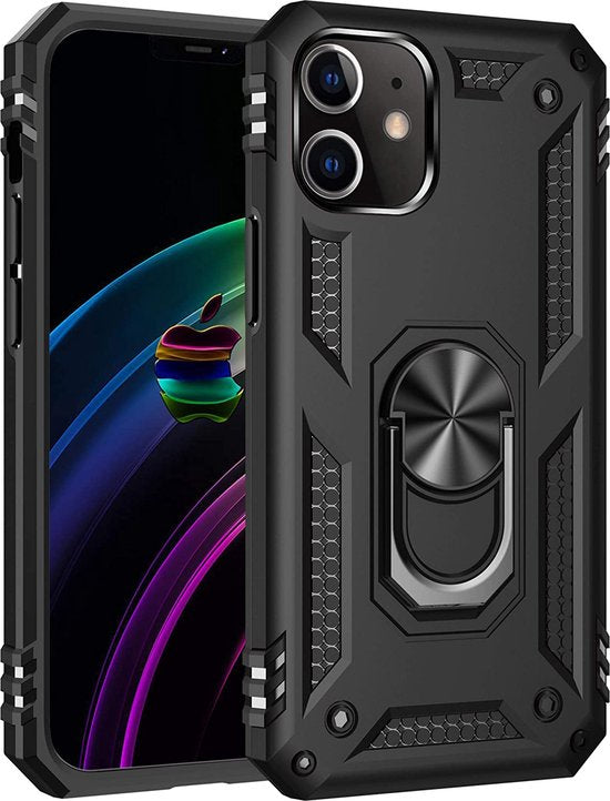 iPhone 11 Hoesjes – Hybride Ring Armor Backcover – Schokbestendig – Anti-Shock – Zwart-Ilumina Benelux