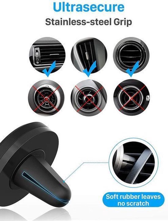 Telefoonhouder auto – Magnetisch ventilatierooster – Sterke magneten – 360° draaibaar – Zwart-Telefoonhouders-Ilumina Benelux