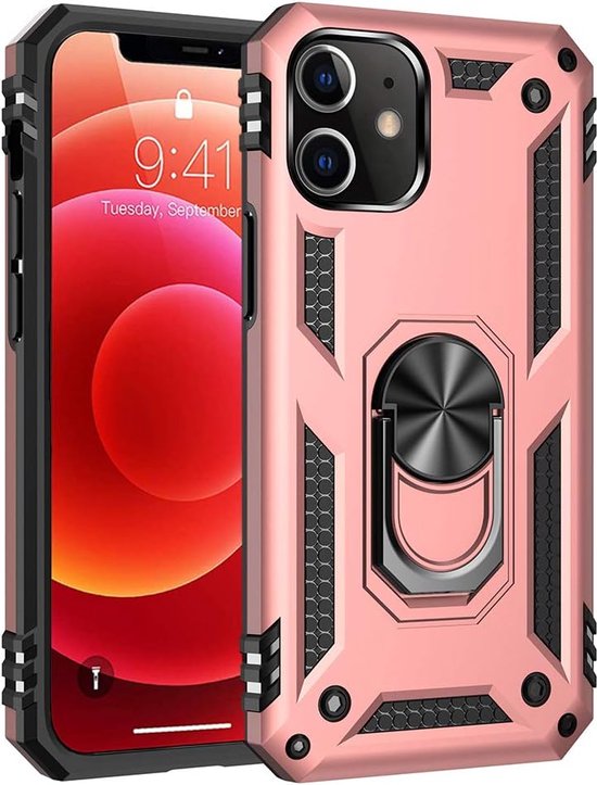 iPhone 11 Pro Max Hoesjes – Hybride Ring Armor Backcover – Schokbestendig Anti-Shock – Roségoud-Ilumina Benelux