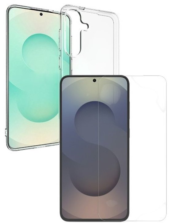 Samsung Galaxy S25 FE Hoesjes – Siliconen Backcover – Transparant – Inclusief Screenprotector Gehard Glas – Anti-kras-Ilumina Benelux