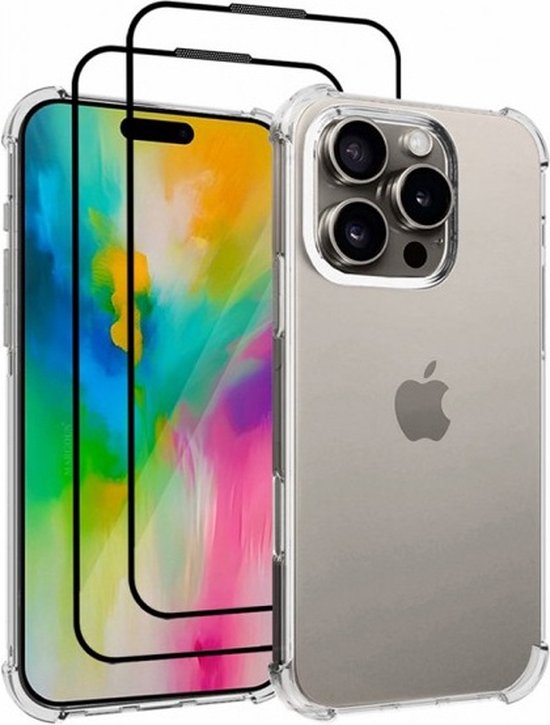 iPhone 16 Pro Max Hoesjes – Siliconen Backcover – Schokbestendig – Inclusief 2x Screenprotector Gehard Glas – Transparant-Ilumina Benelux
