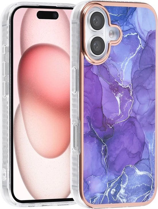 iPhone 16 Hoesjes – TPU Backcover – Marmer Print – Paars-Ilumina Benelux