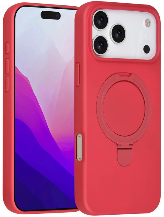 iPhone 17 Pro Max Hoesjes – Siliconen Backcover – Schokbestendig – Ringstandaard – Kersenrood-Ilumina Benelux