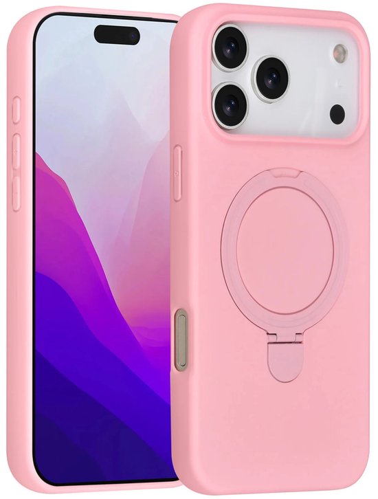 iPhone 17 Pro Max Hoesjes – Siliconen Backcover – Schokbestendig – Ringstandaard – Sakura Pink-Ilumina Benelux