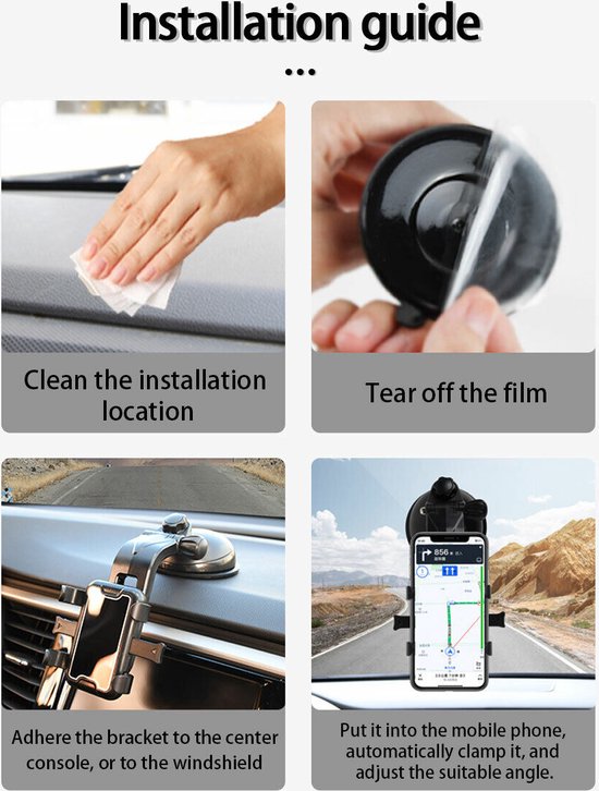 Telefoonhouder auto – Dashboard & Zuignap – 360° Draaibaar – Geschikt voor iPhone Samsung Huawei – Zwart-Ilumina Benelux