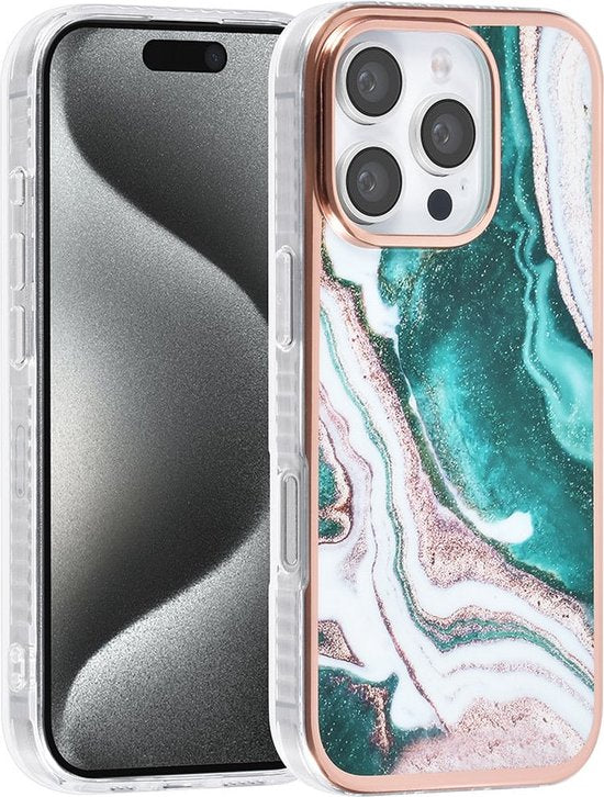 iPhone 16 Pro Hoesjes – TPU Backcover – Marmer Print – Groen-Ilumina Benelux