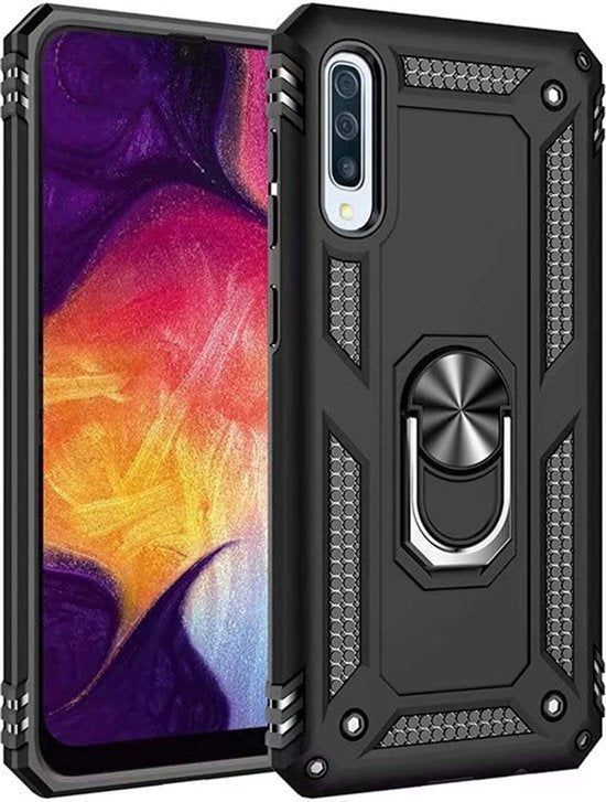 Samsung Galaxy A50S Hoesjes – Anti-Shock Hybride Ring Armor Backcover – Schokbestendig – Zwart-Ilumina Benelux
