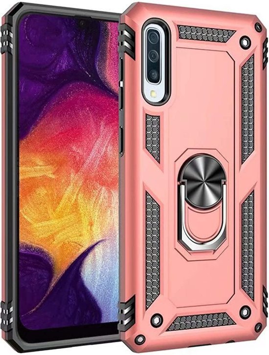 Samsung Galaxy A50S Hoesjes – Hybride Ring Armor Backcover – Schokbestendig – Roségoud-Ilumina Benelux
