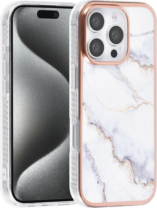 iPhone 16 Pro Max Hoesjes – TPU Backcover – Marmer Print – Wit-Ilumina Benelux