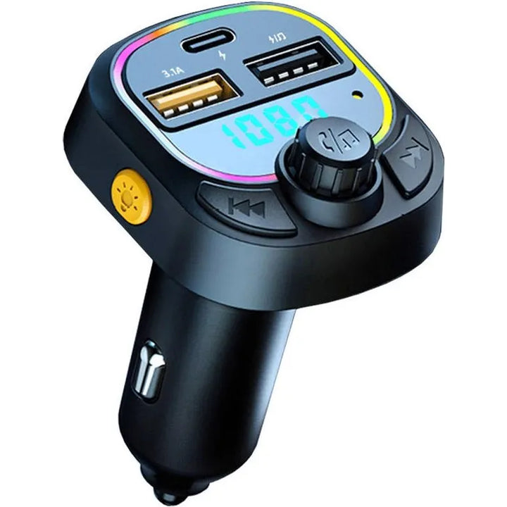 Bluetooth FM Transmitter Auto - Handsfree Bellen - Bluetooth 5.0 - USB-C & 2x USB-A Snelladen - RGB Verlichting - Geschikt voor iPhone & Android-Ilumina Benelux