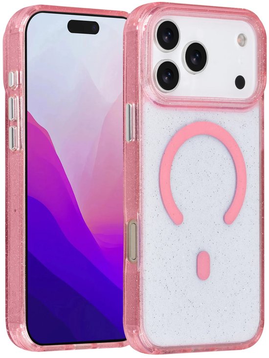 iPhone 17 Pro Max Hoesjes – MagSafe Backcover – Glitter Design – Krasbestendig – Roze