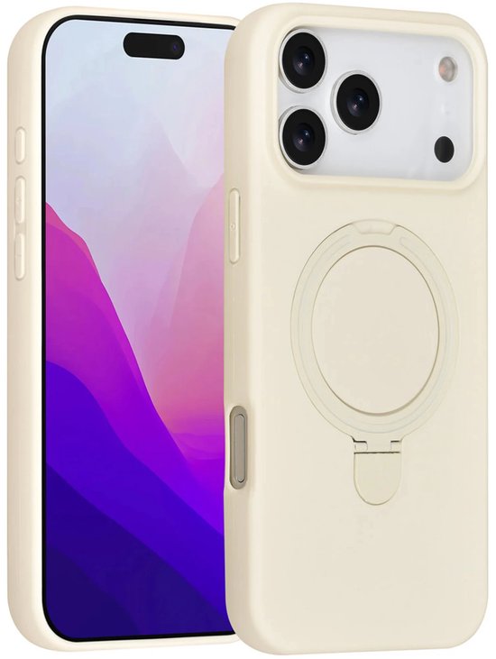iPhone 17 Pro Max Hoesjes – Siliconen Backcover – Schokbestendig – Ringstandaard – Antique White-Ilumina Benelux