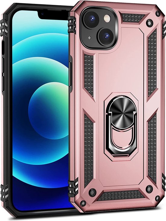 iPhone 14 Plus Hoesjes – Anti-Shock Hybride Backcover – Ringhouder – Armor Bescherming – Roségoud-Ilumina Benelux