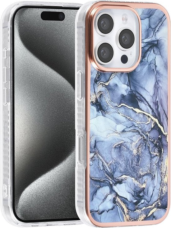 iPhone 16 Pro Max Hoesjes – TPU Backcover – Marmer Print – Grijs-Ilumina Benelux