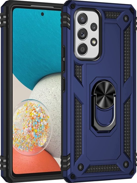 Samsung Galaxy A53 5G Hoesjes – Hybride Ring Armor Backcover – Schokbestendig – Anti-Shock – Blauw-Ilumina Benelux