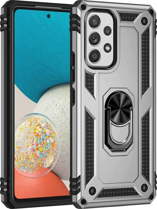 Samsung Galaxy A33 5G Hoesjes – Anti-Shock Hybride Ring Armor Backcover – Schokbestendig – Zilver-Ilumina Benelux