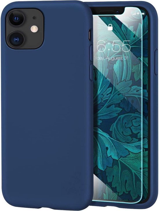 iPhone 12 Pro Hoesjes – Siliconen Backcover + Screenprotector – Gehard Glas – Anti-kras – Blauw-Ilumina Benelux