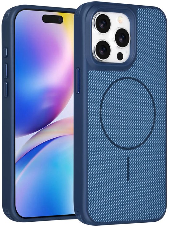 iPhone 15 Pro Max Hoesjes – Carbon Fiber Backcover – Schokbestendig – Blauw-Ilumina Benelux