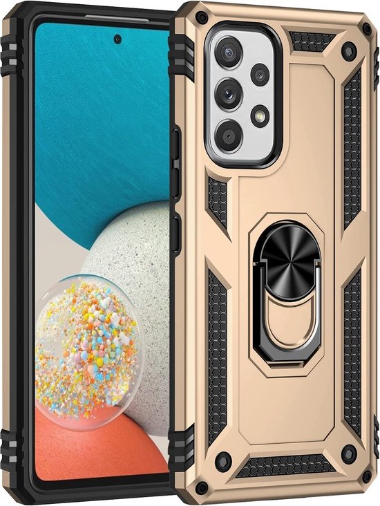 Samsung Galaxy A53 5G Hoesjes – Anti-Shock Hybride Ring Armor Backcover – Schokbestendig – Goud-Ilumina Benelux