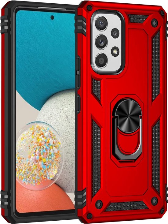 Samsung Galaxy A33 5G Hoesjes – Anti-Shock Hybride Ring Armor Backcover – Schokbestendig – Rood-Ilumina Benelux