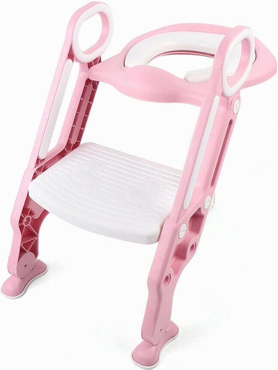 Toilettrainer met trapje – WC verkleiner met opstapje – Antislip – Voor kinderen 2-7 jaar – Roze/Wit-Toiletverkleiner-Ilumina Benelux