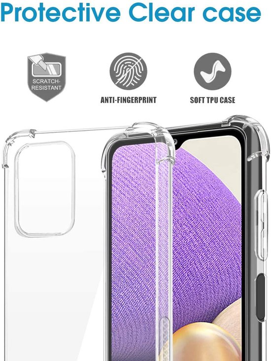 Samsung Galaxy A32 5G Hoesjes – Siliconen Backcover – Schokbestendig – 2x Screenprotector Gehard Glas – Transparant-Ilumina Benelux