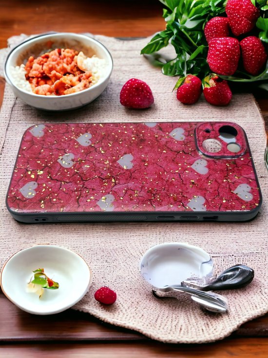 iPhone 13 Hoesjes – Siliconen Backcover – Print Roze Hartjes – Roze-Ilumina Benelux