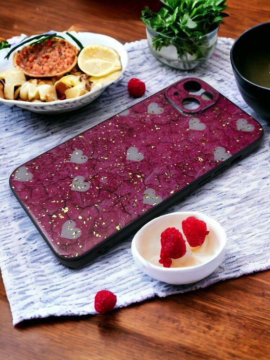 iPhone 15 Plus Hoesjes – Siliconen Backcover – Print Roze Hartjes – Soft Silicone – Roze-Ilumina Benelux